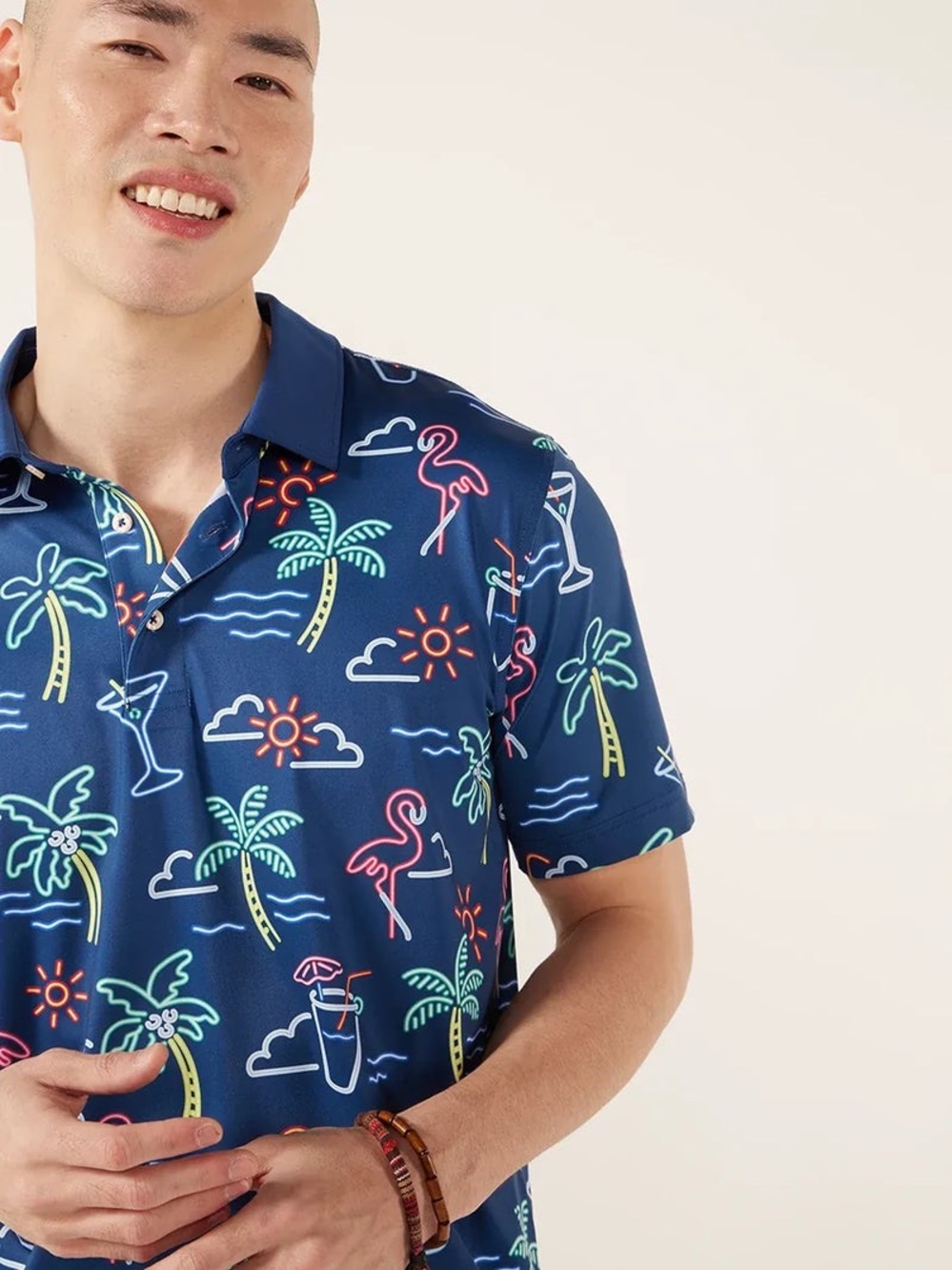 chubbies Navy Neon Tropical Print Polo
